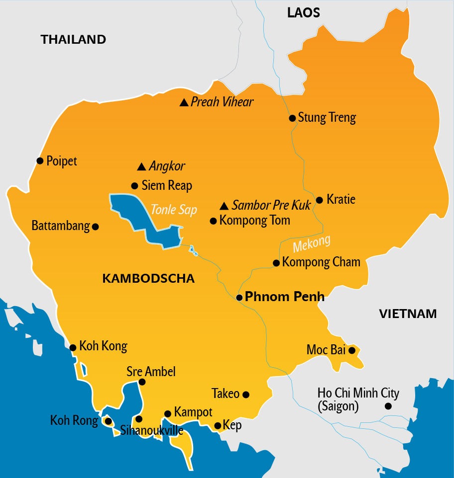 Kambodscha Karte, Landkarte tourismus