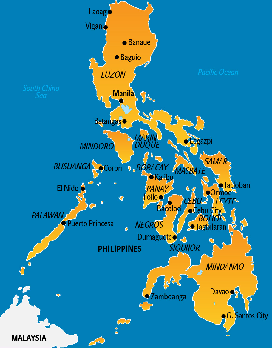 Philippinen Karte, Landkarte mit touristischen Highlights