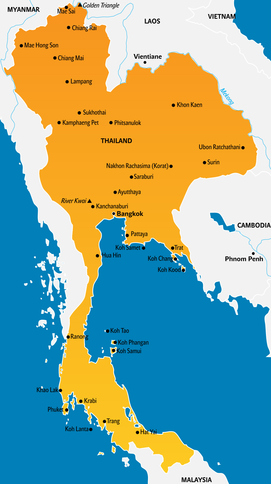 Thailand Karte, Landkarte Touristen